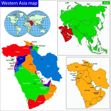 Batı Asya haritası, grafik vektör illüstrasyonu