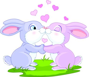 Sevgililer Günü Tavşanları, renkli vektör çizimi 