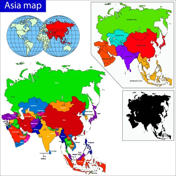 아시아의 지도의 — 스톡 벡터