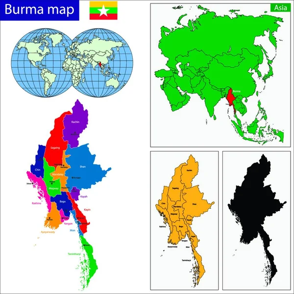 Birma Kaart Web Eenvoudige Illustratie — Stockvector