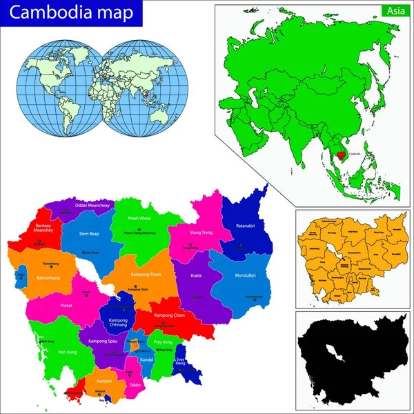 Ilustración Del Mapa Camboya — Vector de stock