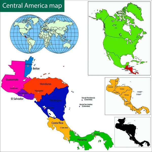 Illustration Carte Amérique Centrale — Image vectorielle