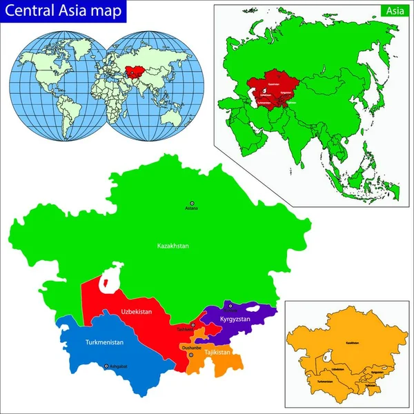 Illustratie Van Centraal Aziatische Kaart — Stockvector