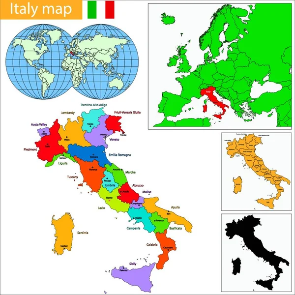 Włochy Mapa Wektor Ilustracja — Wektor stockowy