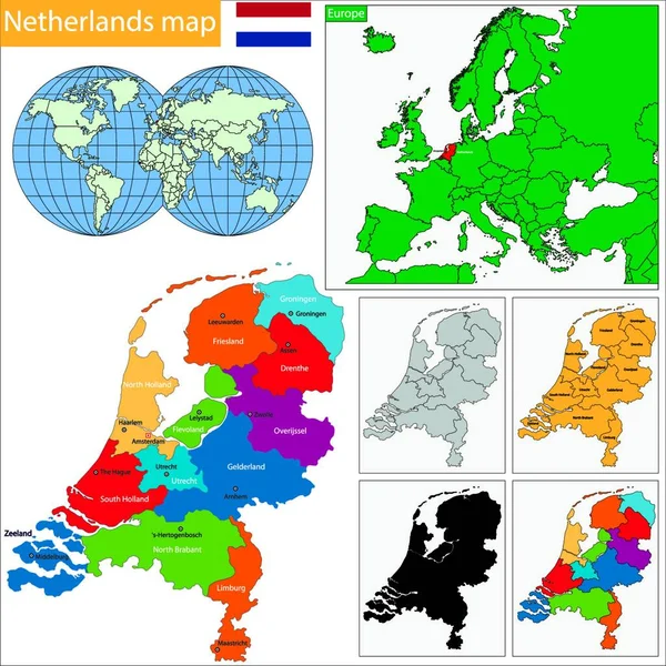 Netherlands Map Graphic Vector Illustration — 스톡 벡터
