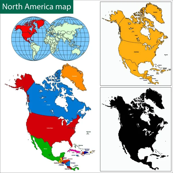 Amérique Nord Carte Web Illustration Simple — Image vectorielle