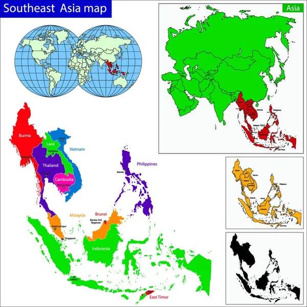 Mapa Azji Południowo Wschodniej Ilustracja Web Simple — Wektor stockowy