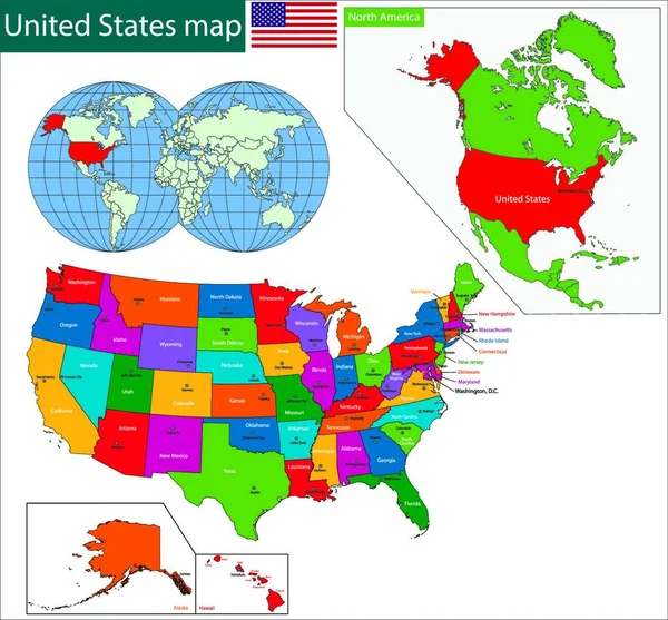 Bunte Usa Karte Grafische Vektorillustration — Stockvektor