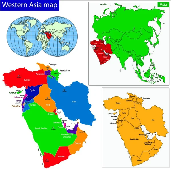 Mapa Ásia Ocidental Ilustração Vetorial Gráfica — Vetor de Stock