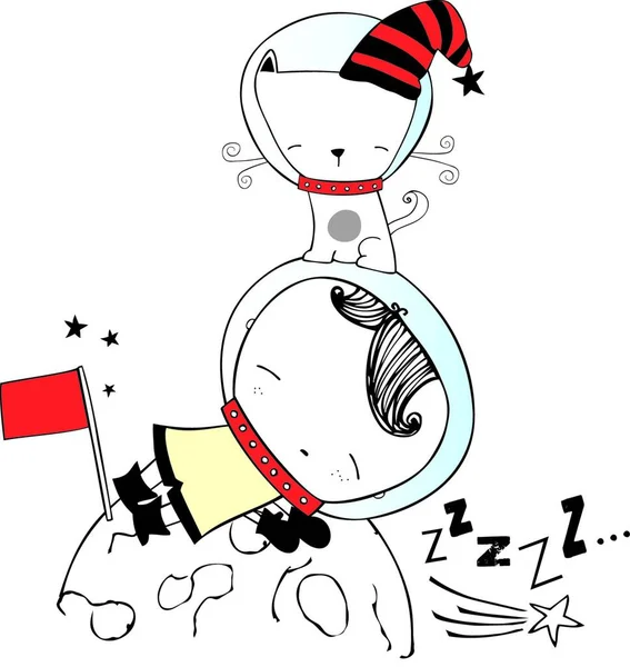 Сплячий Космонавт Графічна Векторна Ілюстрація — стоковий вектор