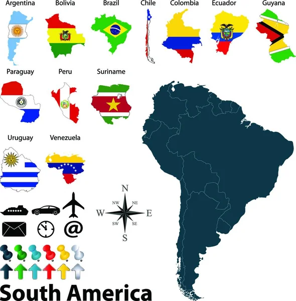 Mapas América Sul Ilustração Vetorial Gráfica — Vetor de Stock