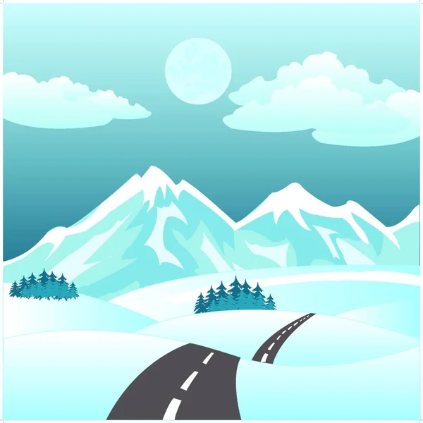 Illustrazione Della Strada Inverno — Vettoriale Stock