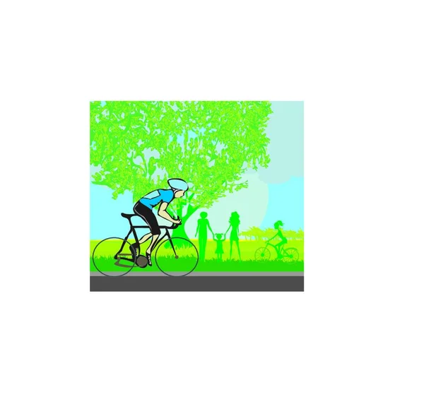 Чоловік Їде Велосипеді Парку Графічні Векторні Ілюстрації — стоковий вектор