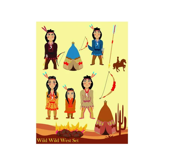 卡通人物印度 西部野生藏品 — 图库矢量图片
