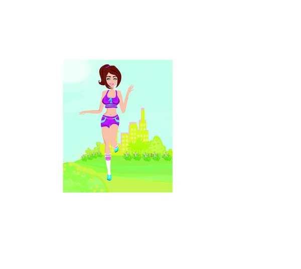 Jogging Girl Summer Graphic Vector Illustration — Stock Vector