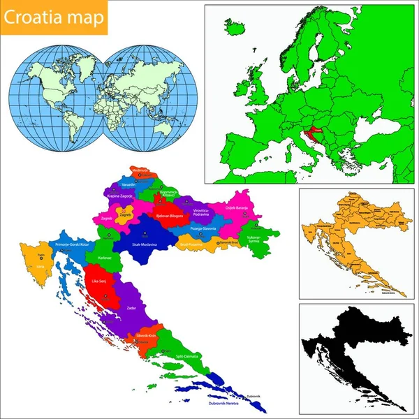 Croazia Mappa Illustrazione Vettoriale Grafica — Vettoriale Stock