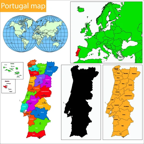 Portugal Mapa Web Simple Illustration — Vetor de Stock