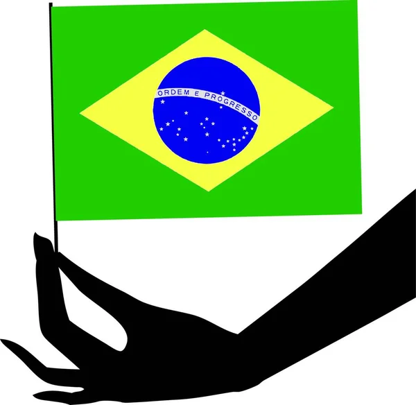 Σημαία Βραζιλίας Στο Χέρι Του Σύγχρονη Διανυσματική Απεικόνιση — Διανυσματικό Αρχείο