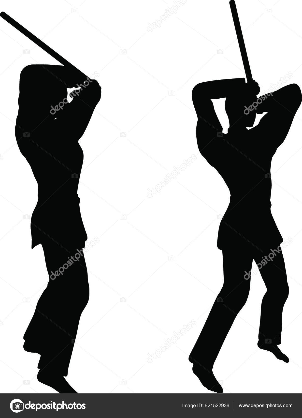 Karate Martial Art Silhouettes Men Women Sword Fight Karate Pose Stock