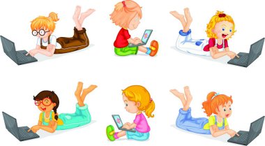 Çizgi film kızları vektör illüstrasyonu