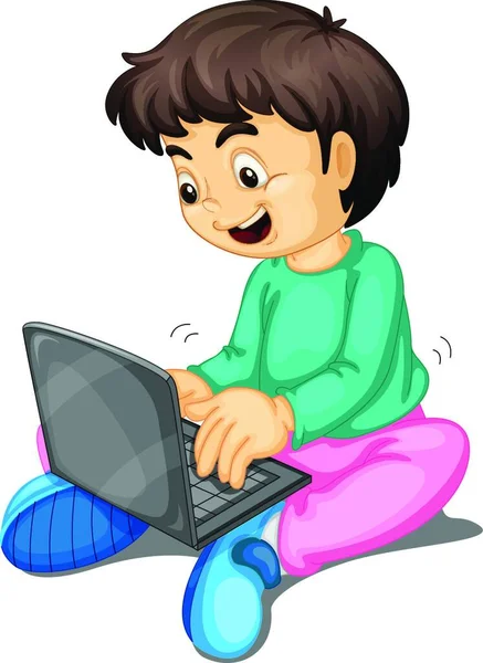 Хлопчик Ноутбук Графічна Векторна Ілюстрація — стоковий вектор