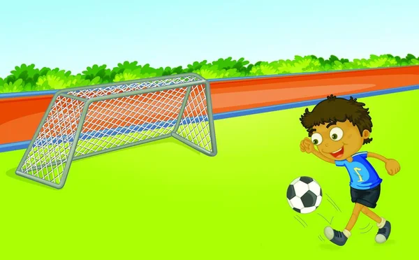Junge Spielt Fußball Grafische Vektorillustration — Stockvektor