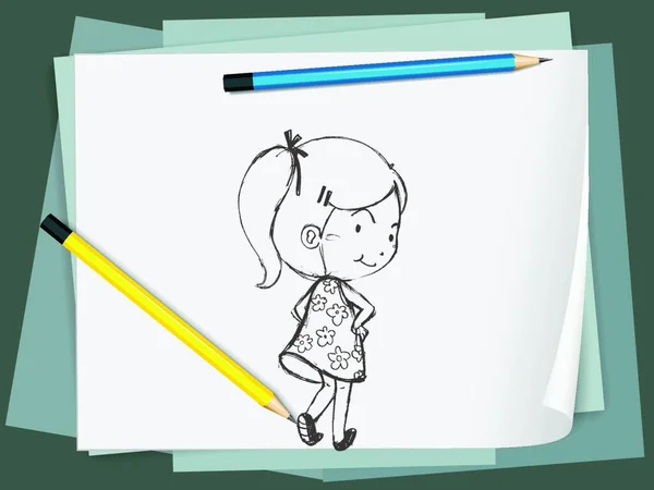 Zeichnung Mädchen Skizze Vektorillustration — Stockvektor