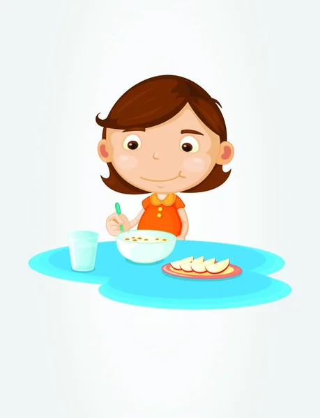 Meisje Eten Ontbijt Vector Illustratie — Stockvector