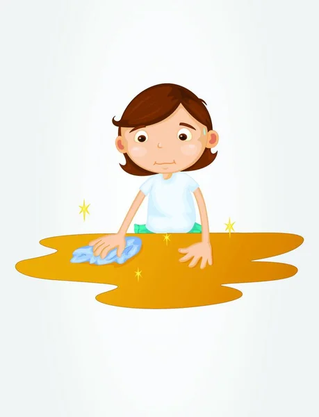 Girl Wiping Table Vector Illustration — Stock Vector