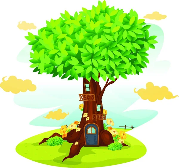 Ilustração Vetor Casa Árvore — Vetor de Stock