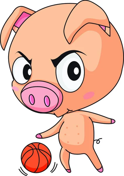 Pig Playing Basketball Vector Illustration — Stock Vector