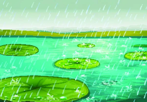 池塘上的雨 图形矢量图解 — 图库矢量图片