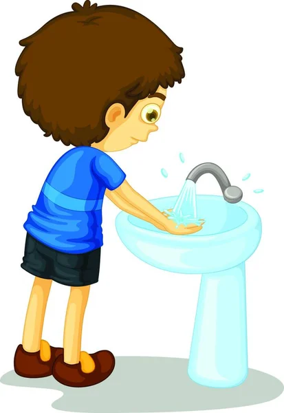 Jongen Wassen Handen Vector Illustratie — Stockvector