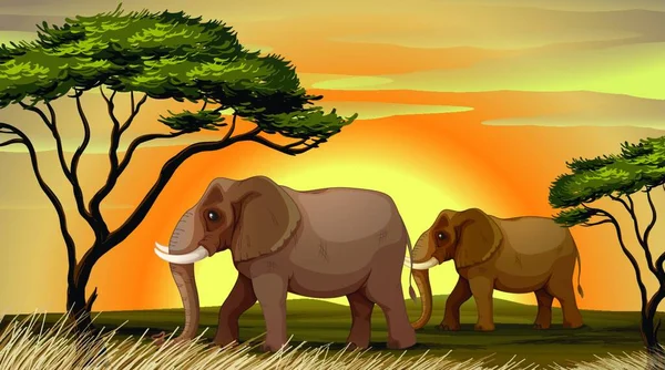 Elefante Sob Uma Árvore Ilustração Vetorial Gráfica — Vetor de Stock