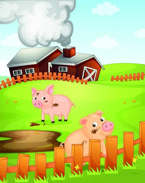 Pigs Farm Graphic Vector Illustration — Stock Vector