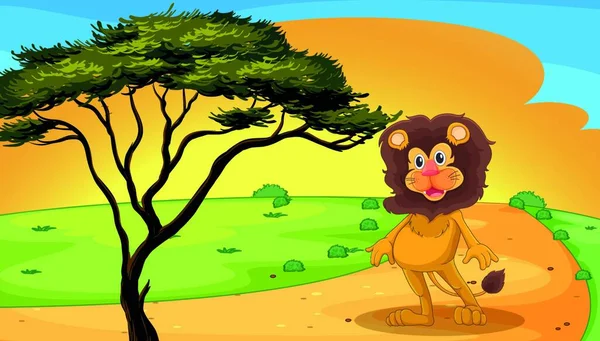 Lion Debout Sur Route Illustration Vectorielle Graphique — Image vectorielle