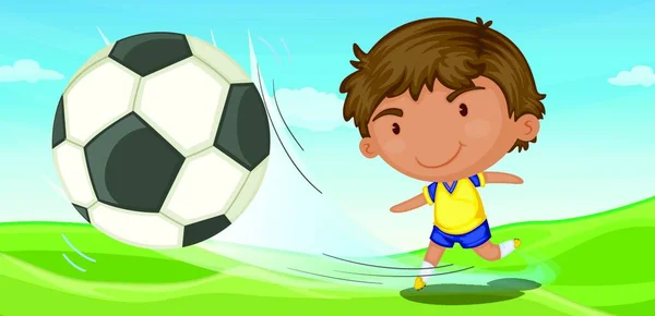Pojke Spelar Fotboll Grafisk Vektor Illustration — Stock vektor