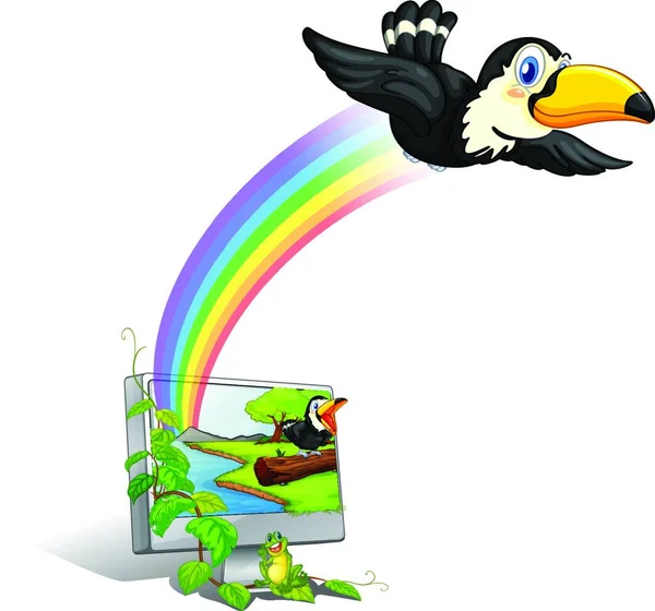 Vogel Und Regenbogen Grafische Vektorillustration — Stockvektor