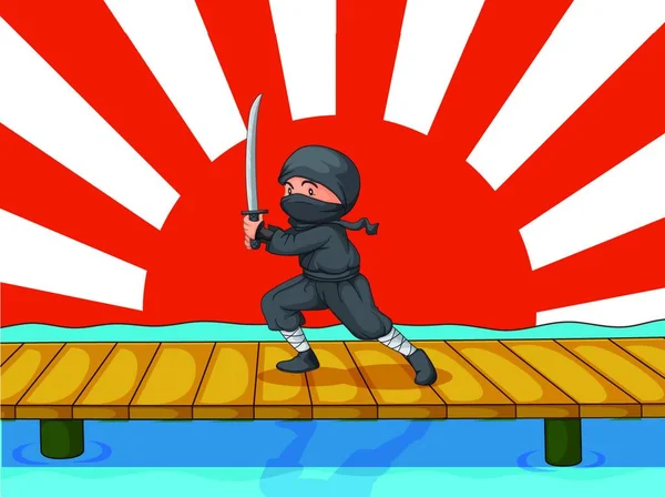 Ninja Cartoon Vector Illustratie — Stockvector