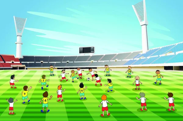 Niños Jugando Fútbol Moderno Vector Ilustración — Vector de stock