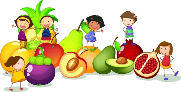 Enfants Fruits Illustration Vectorielle Graphique — Image vectorielle