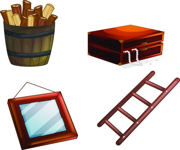 Various Wooden Objects Graphic Vector Illustration — Stock Vector