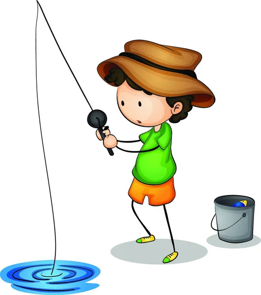 Little Boy Holding Fishing Rod with Fish on Hook. Stock Vector, boy with fishing  rod clipart