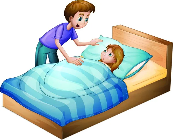 Garçon Une Fille Endormie — Image vectorielle