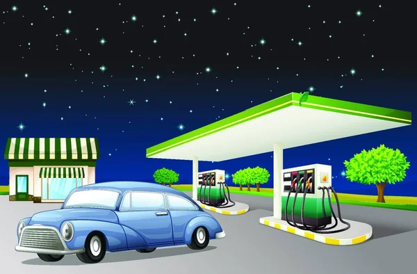 Ilustracja Samochodu Stacji Benzynowej — Wektor stockowy