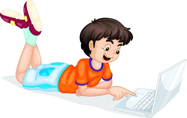 Laptop Och Pojke Grafisk Vektor Illustration — Stock vektor