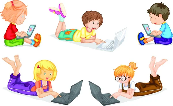 Gyerekek Laptop Ikon Web Vektor Illusztráció — Stock Vector