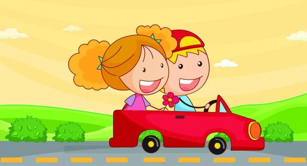 Απεικόνιση Των Παιδιών Στο Αυτοκίνητο — Διανυσματικό Αρχείο