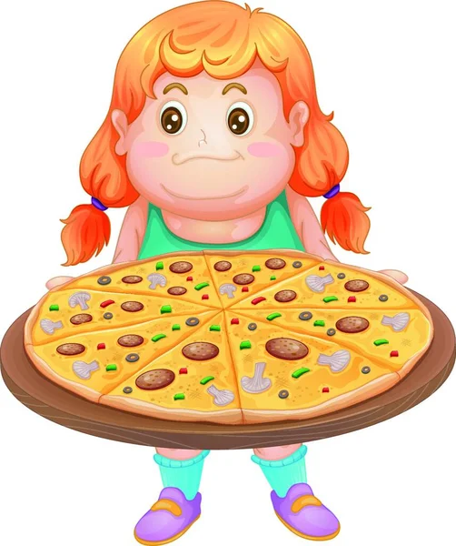 Illustration Girl Pizza — Stock Vector