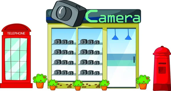 Obchod Fotoaparáty Jednoduchá Vektorová Ilustrace — Stockový vektor